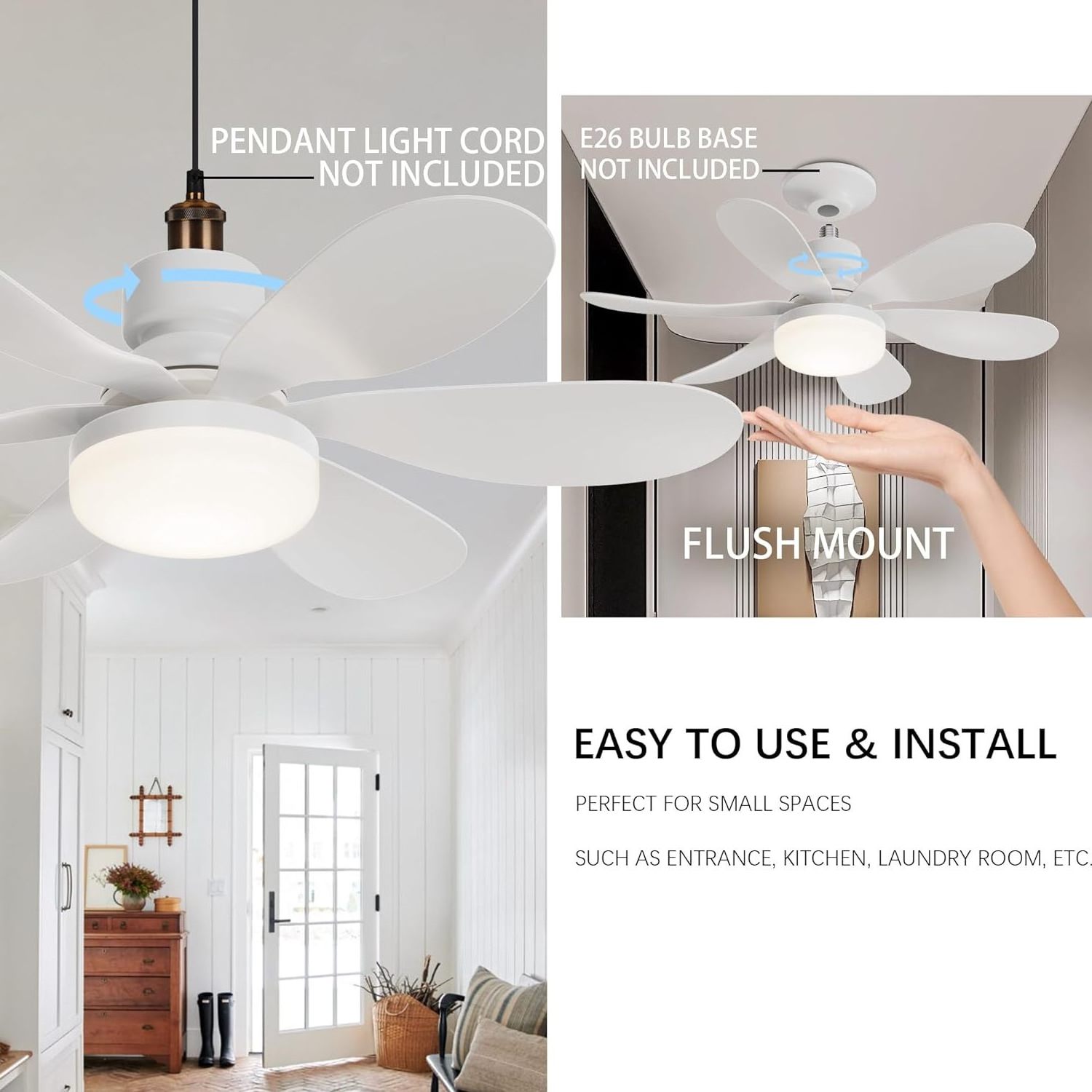 Energy Saving Socket Fan Light Dimmable Enclosed Kitchen E26 E27 Bulb 5 Blades Socket Fan Ceiling Fan With Light