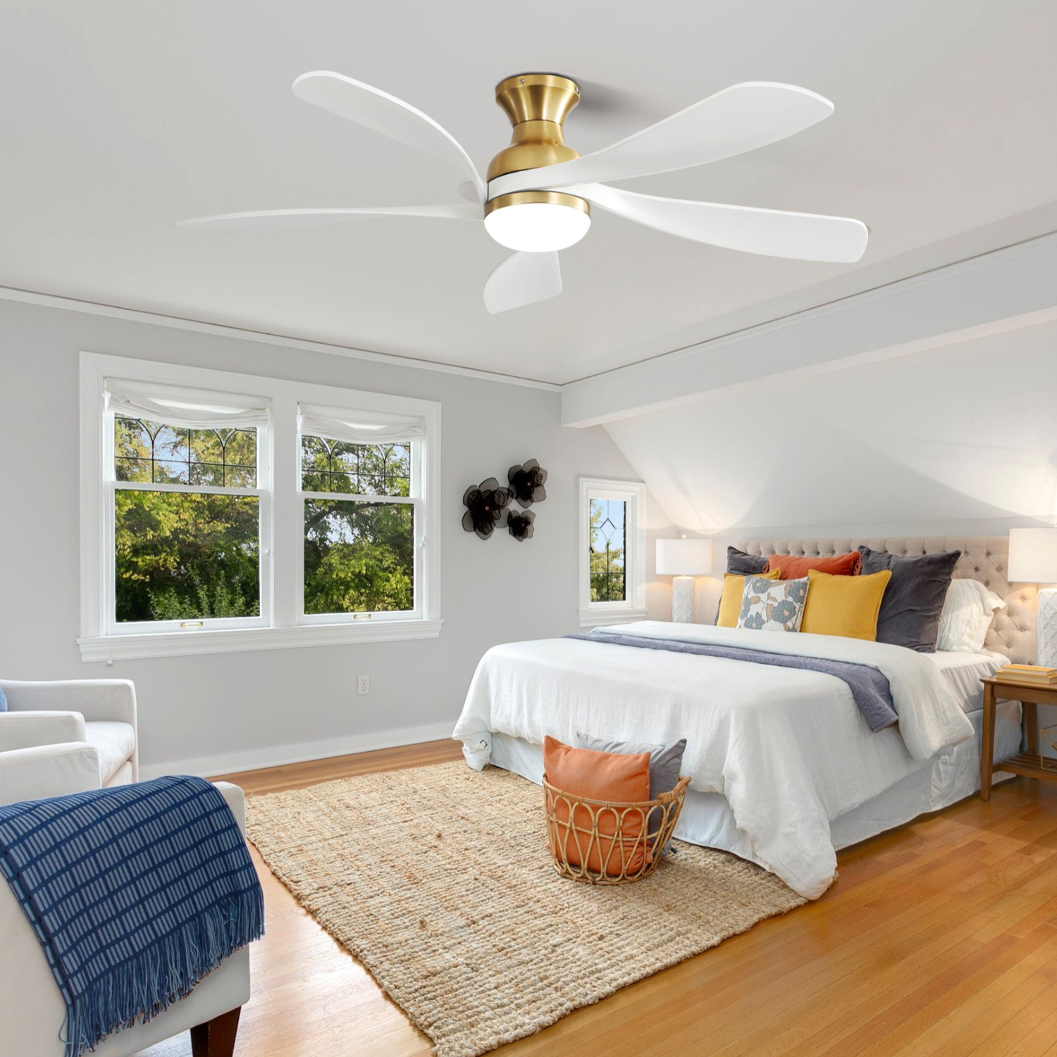 Modern Simple Flush Mount Ceiling Fan Ventilador De Techo Solid Wooden Ceiling Fan With Light