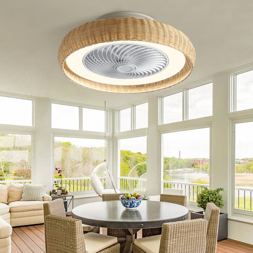 Boho Style Rattan Ceiling Fans Ventilador De Techo Rattan Enclosed Smart Flush Mount Ceiling Fan Lamp