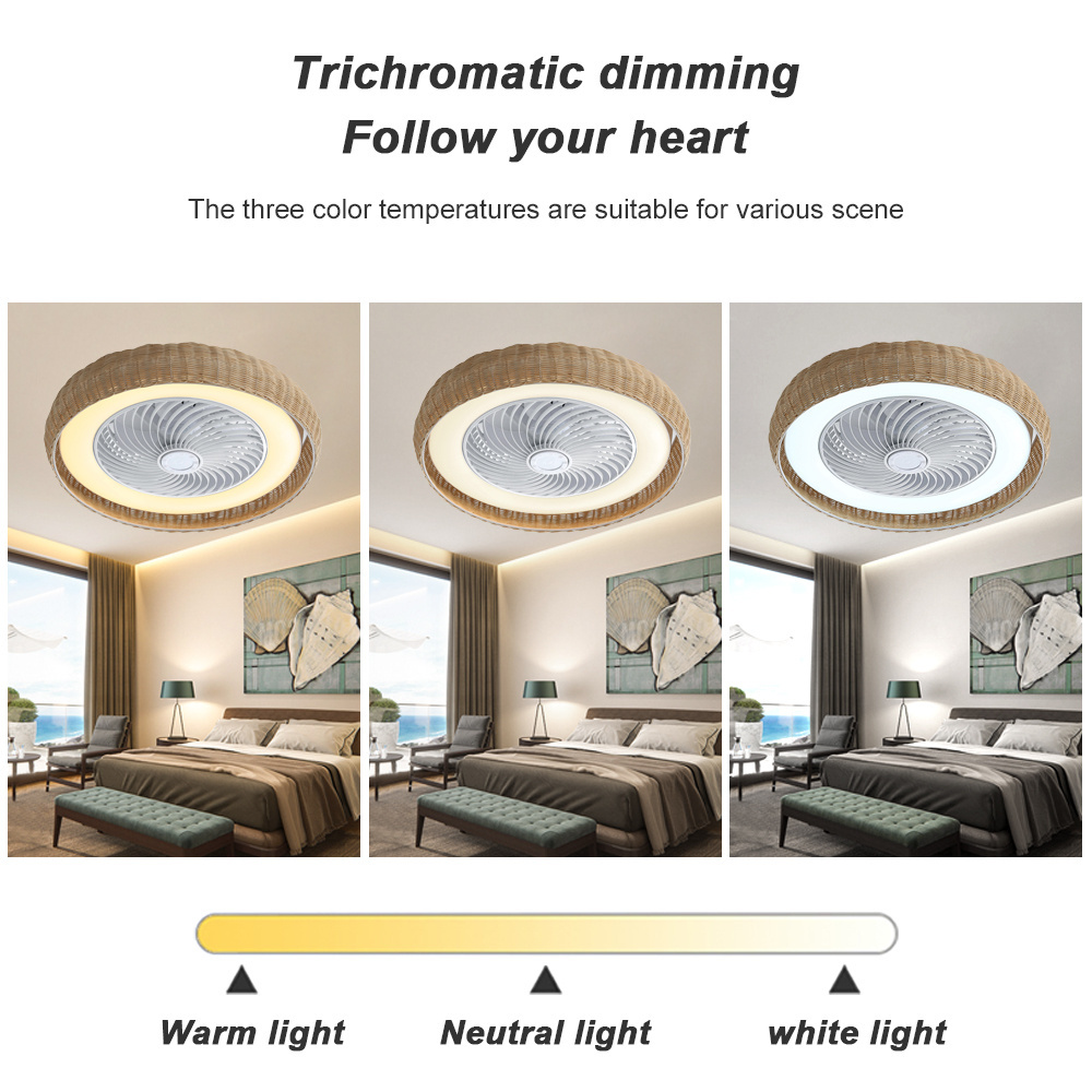 Boho Style Rattan Ceiling Fans Ventilador De Techo Rattan Enclosed Smart Flush Mount Ceiling Fan Lamp