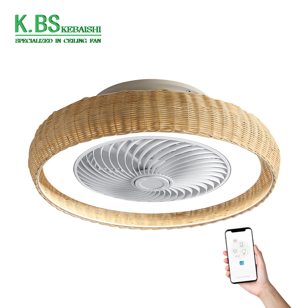 Boho Style Rattan Ceiling Fans Ventilador De Techo Rattan Enclosed Smart Flush Mount Ceiling Fan Lamp