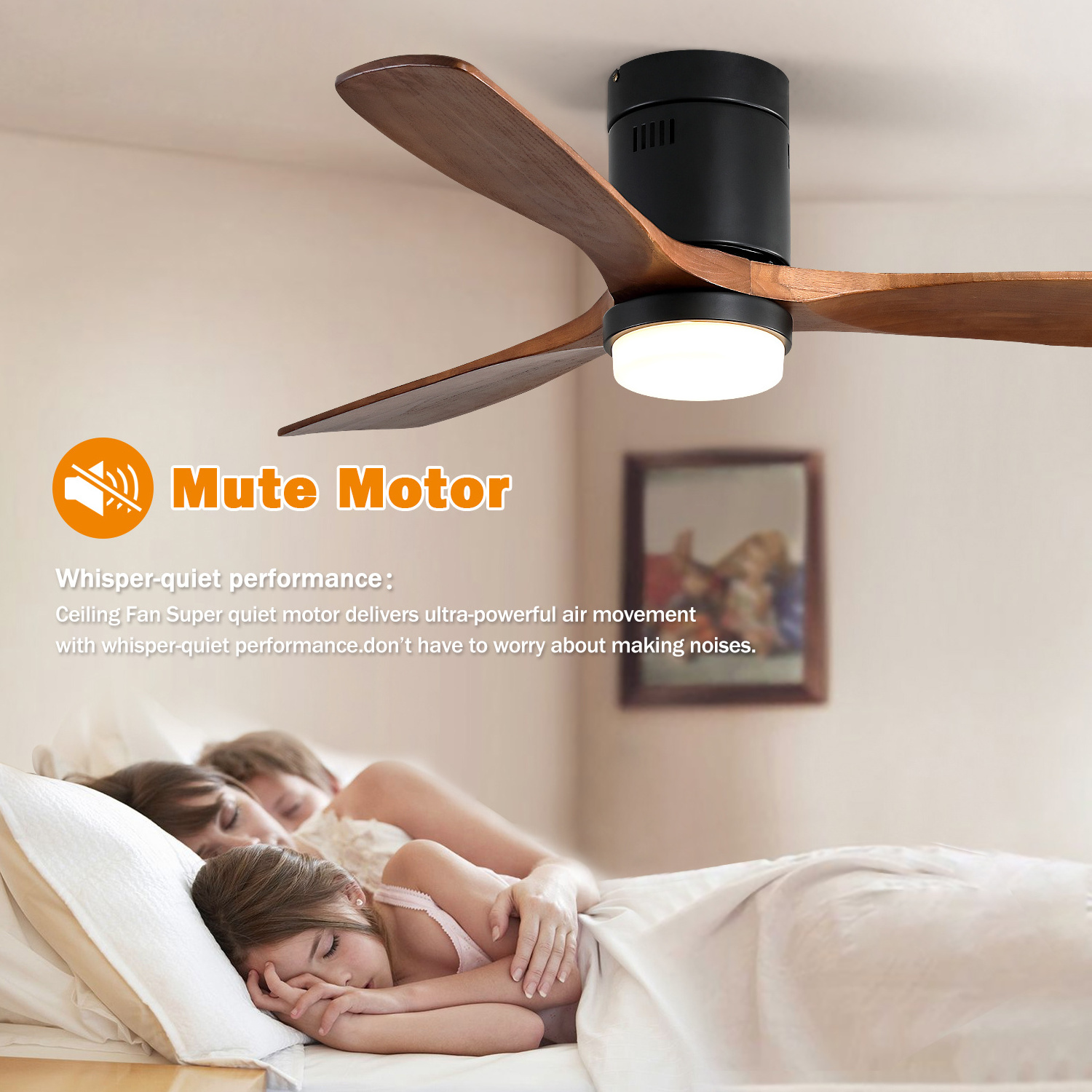 Low Price 52Inch Decor Modern Industrial Indoor Solid Wood Ceiling Fan With Led Lamp