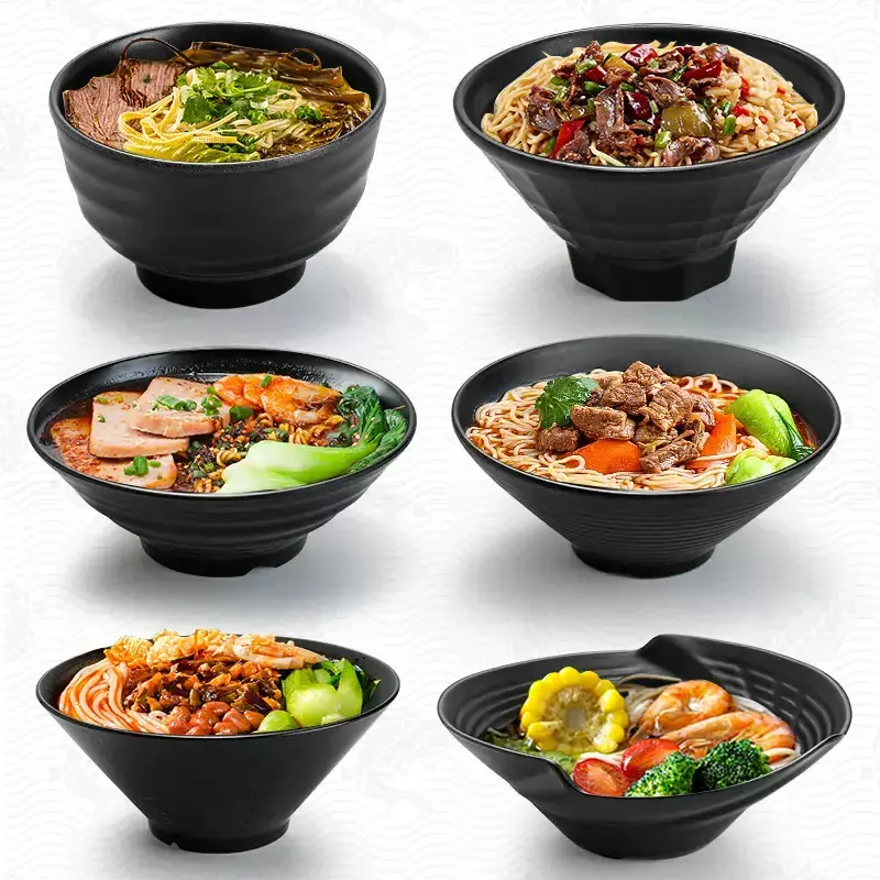 Wholesale Direct Sales melamine dinner plates for restaurants black soup noodle japanese ramen bowl