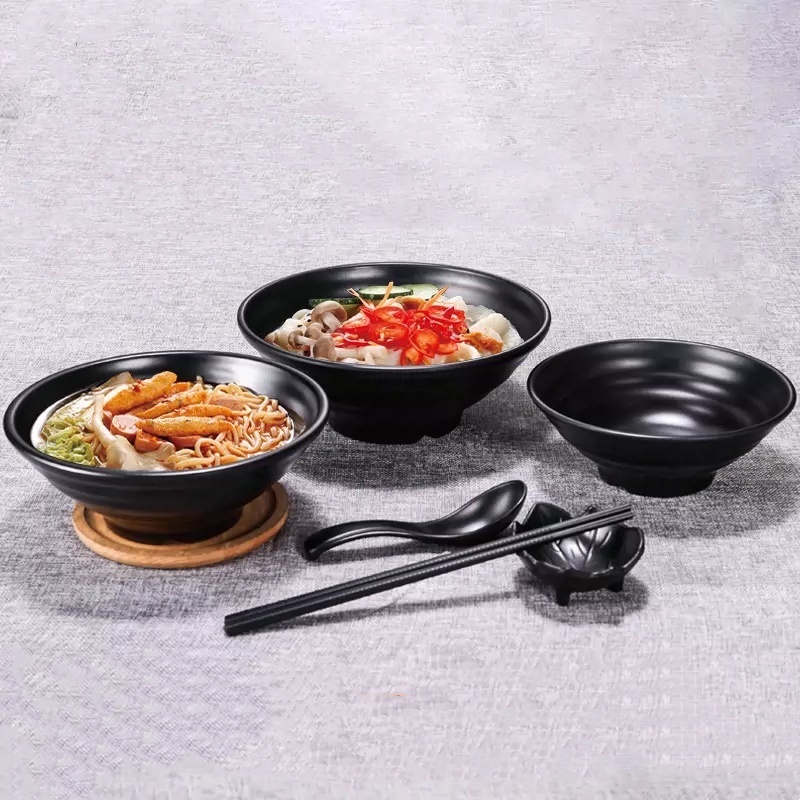 Wholesale Direct Sales melamine dinner plates for restaurants black soup noodle japanese ramen bowl