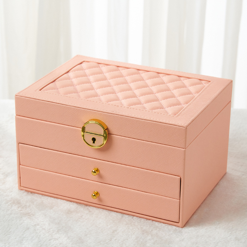 Factory New Large Three Layer Drawer Pu Leather Custom Logo  Stacker  Jewelry Storage Box With Key Lock