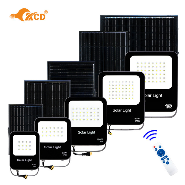 KCD 30w 60w 100w 120w 200w 400w 500w IP67 Waterproof Indoor Outdoor Remote Sensor Garden Wall Mounted LED Solar Flood Light