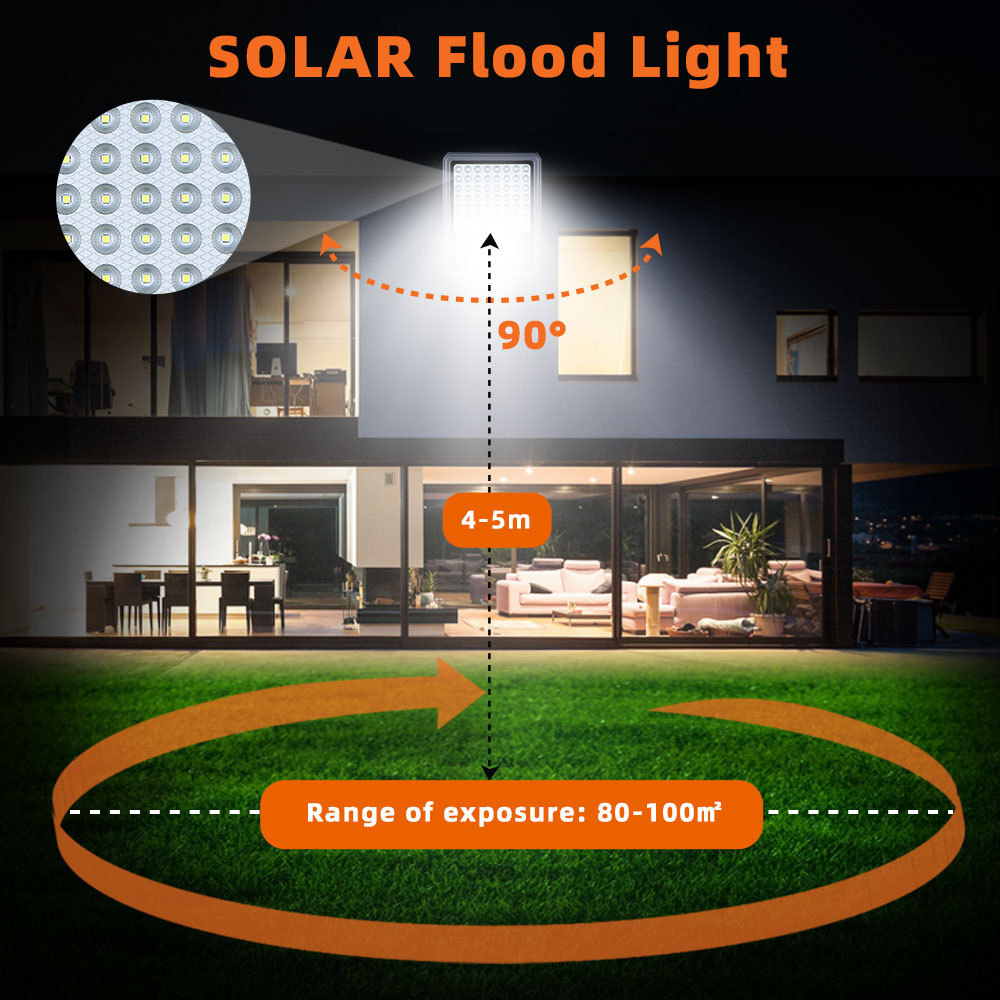 KCD Garden Stadium IP67 COB Energy Saving Rechargeable 50w Portable Solar Flood Light Outdoor Waterproof With Motion Sensor