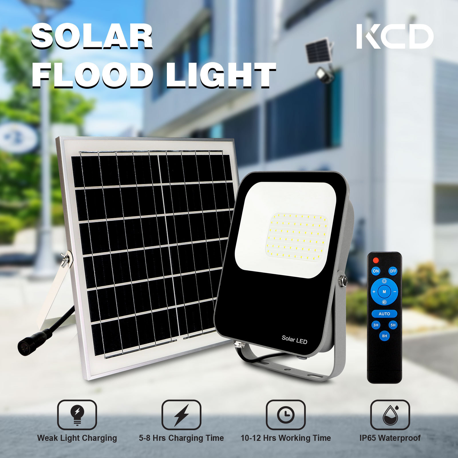 KCD 30w 60w 100w 120w 200w 400w 500w IP67 Waterproof Indoor Outdoor Remote Sensor Garden Wall Mounted LED Solar Flood Light