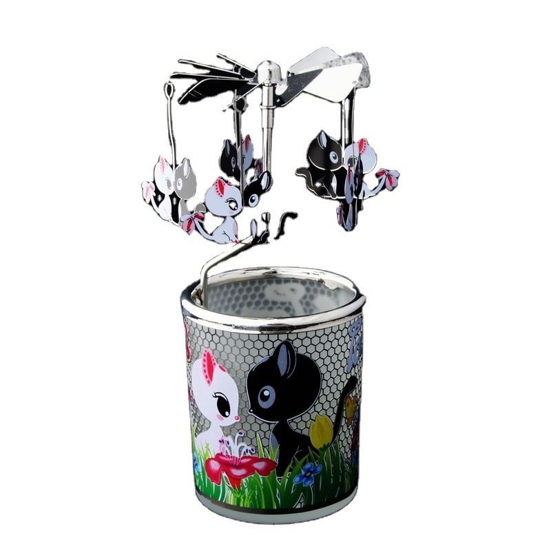 Cat Candle Carousel Rotating Candle Holder Candle Spinner for Halloween Decoration