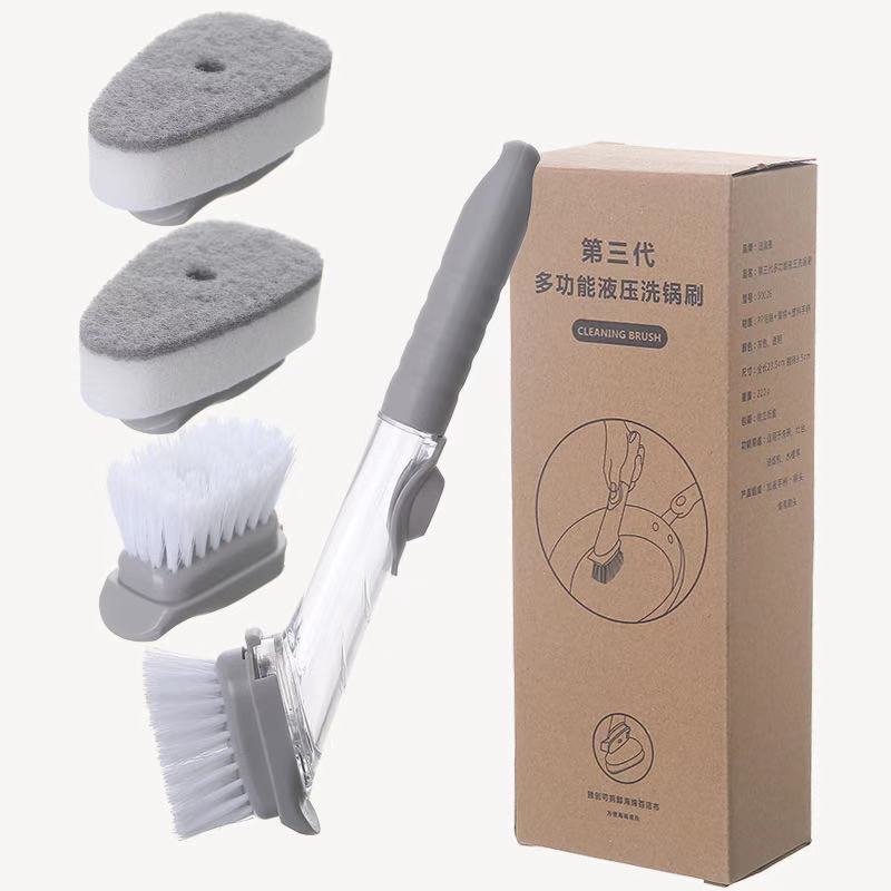 Long Handle Automatic Liquid Soap Dispenser Cleaning Brush refillable liquid dish cleaning brush with replaceable brush head