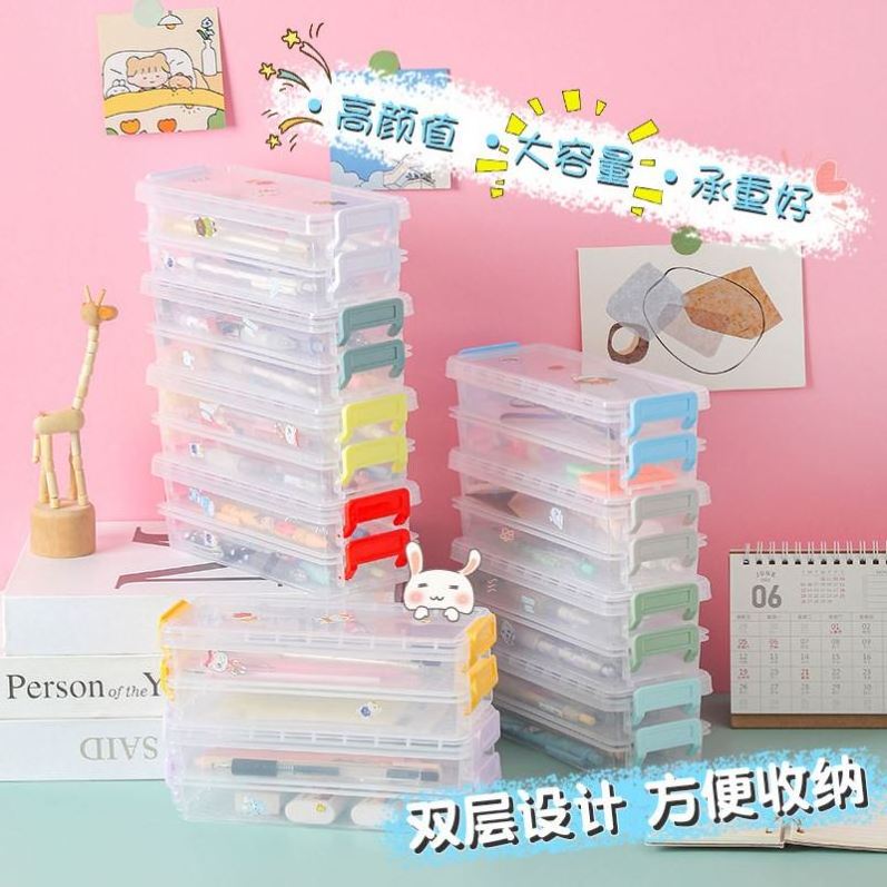 Factory Creative Transparent Double-layer Pencil Case Stationery Storage Box Pp Pencil Cases