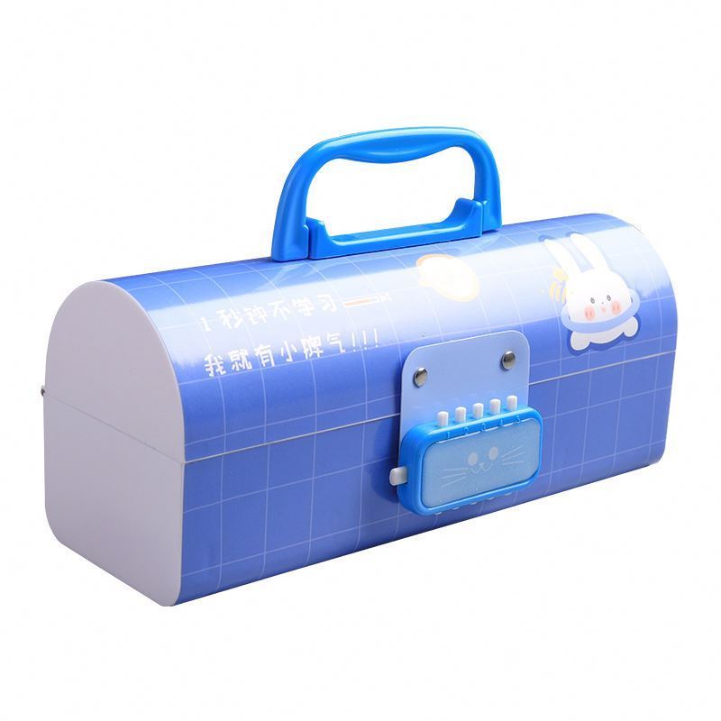 Factory Cartoon Large Capacity Code Lock Pencil Case Portable Three Layers Stationery Box