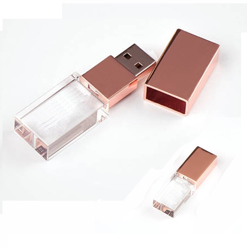 Gold/ Rose gold Crystal USB 4GB 8GB 16GB 32GB Wedding USB 64GB 3.0 Flash Drive with 3D Engraved Logo