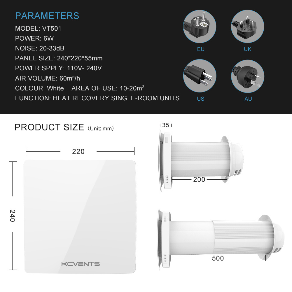 Wall Mounted HRV 12 Volt Heat Recovery Ventilation Unit