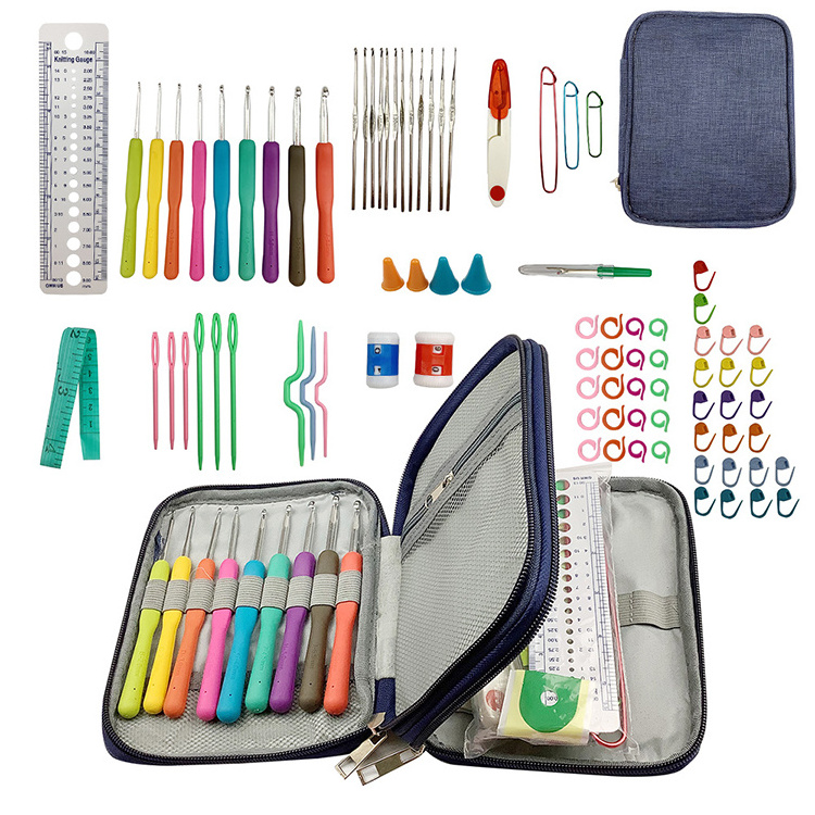 Hot sale metal and plastic multicolour sewing accessories tool bag wtih crochet hook and all kinds of tool