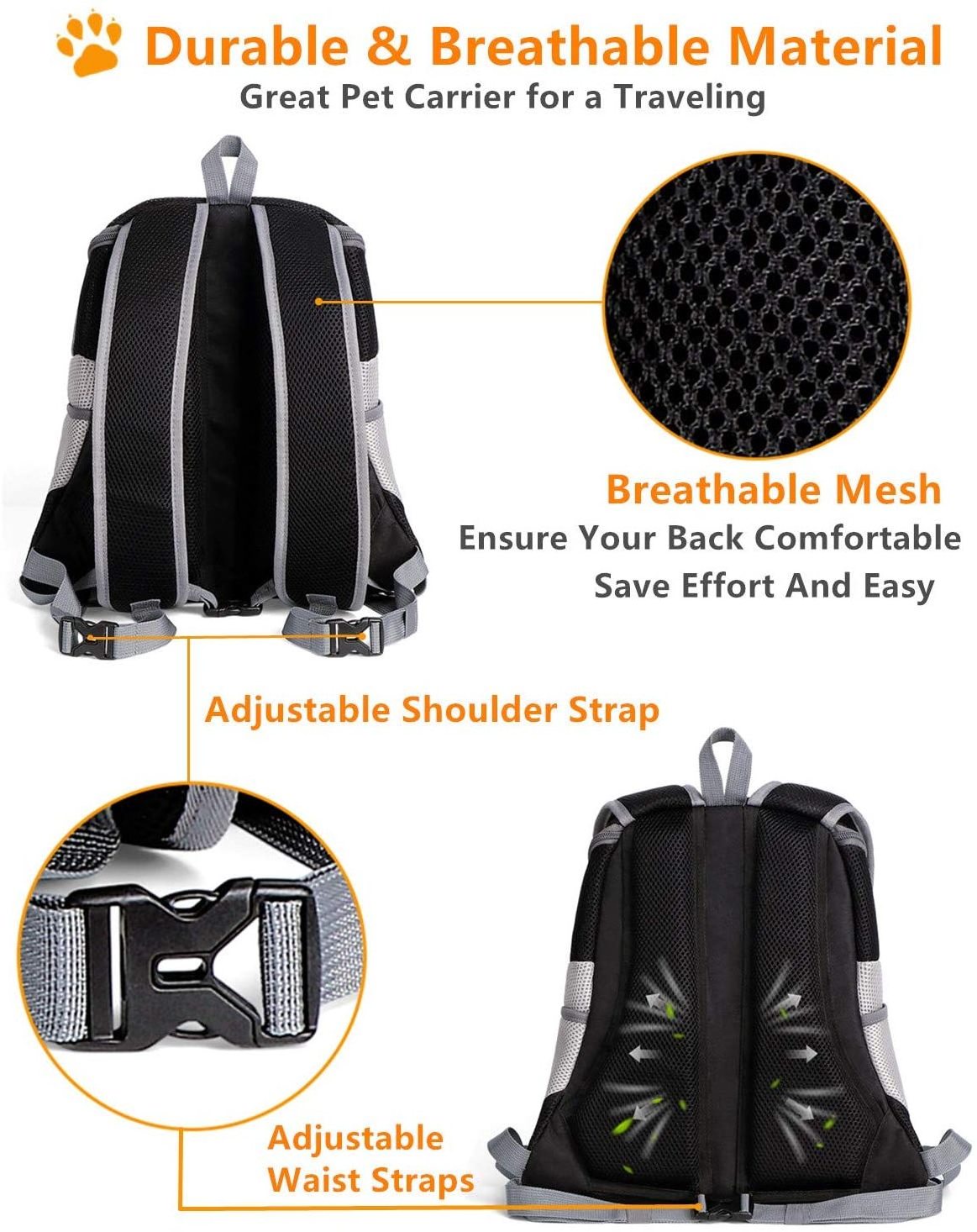 FREE SAMPLE Comfortable Dog Cat Carrier Backpack Puppy Pet Front Pack with Breathable Head Out Design