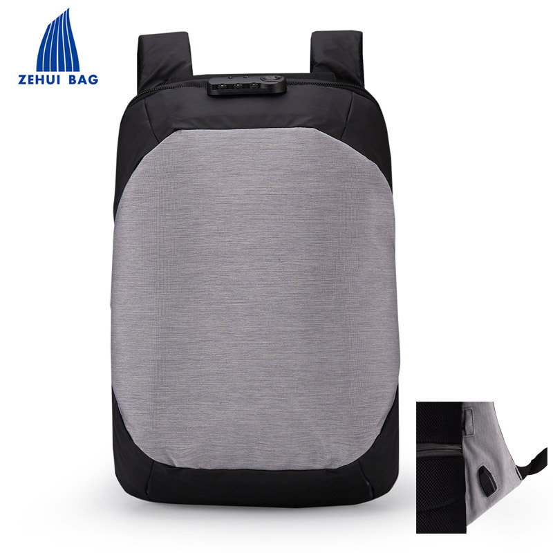 grey laptop 17.3 inch anti theft Lock backpack bag  power in eavas bags for ladys and man usb charge simple bag