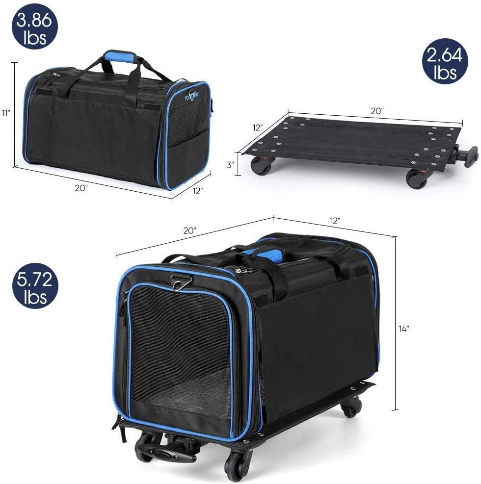 FREE SAMPLE Pet Wheels Rolling Carrier Removable Wheeled Travel Carrier for Pets up