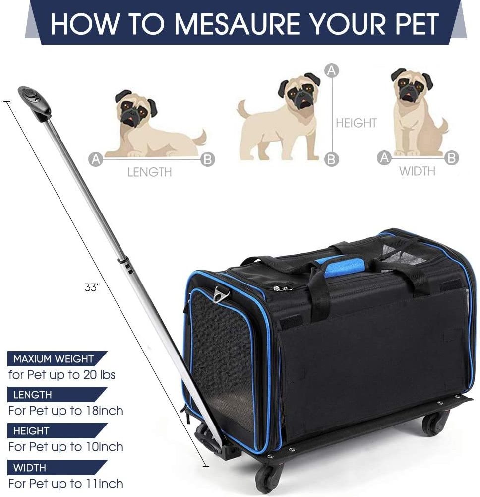 FREE SAMPLE Pet Wheels Rolling Carrier Removable Wheeled Travel Carrier for Pets up