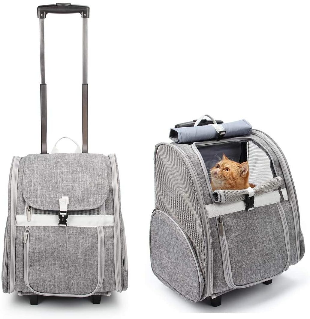 FREE SAMPLE Pet Rolling Carrier Dog Backpack with Wheels Cats Puppies Travel Bag with Wheels Dog Trolley Airline Approved