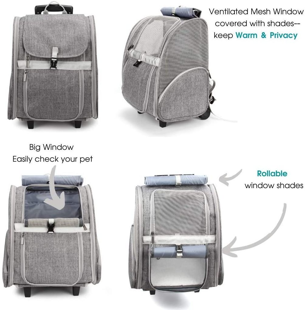 FREE SAMPLE Pet Rolling Carrier Dog Backpack with Wheels Cats Puppies Travel Bag with Wheels Dog Trolley Airline Approved