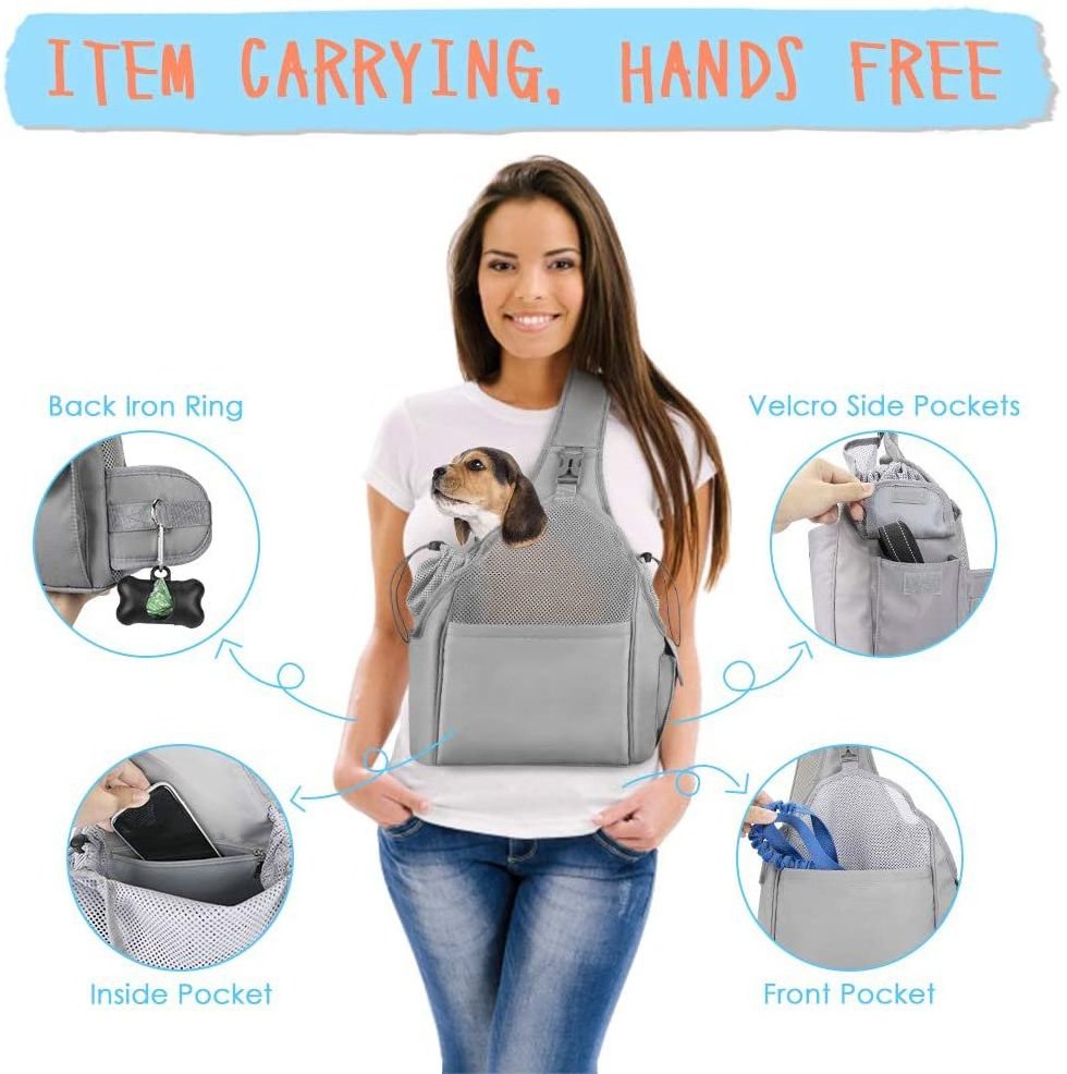 FREE SAMPLE Pet Dog Sling Carrier Comfortable Firm Bottom Sling for Small Dogs Cats Hand Free Breathable Papoose Travel Bag