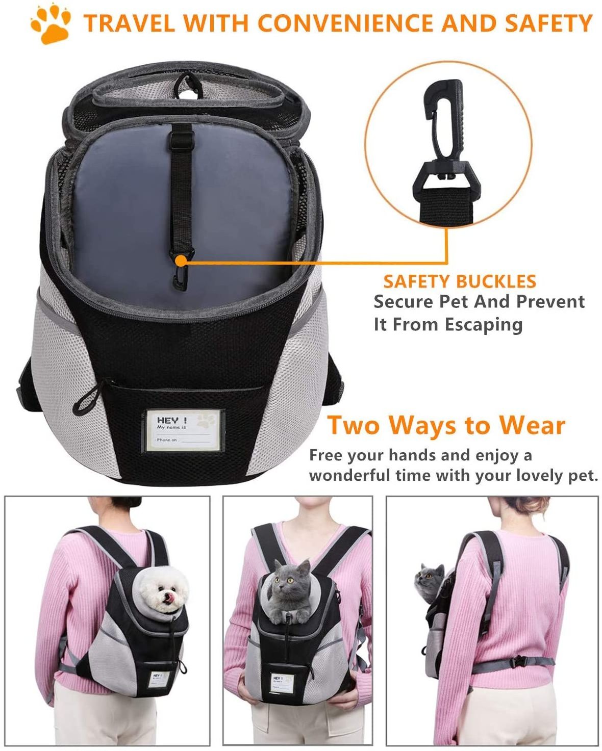 FREE SAMPLE Comfortable Dog Cat Carrier Backpack Puppy Pet Front Pack with Breathable Head Out Design