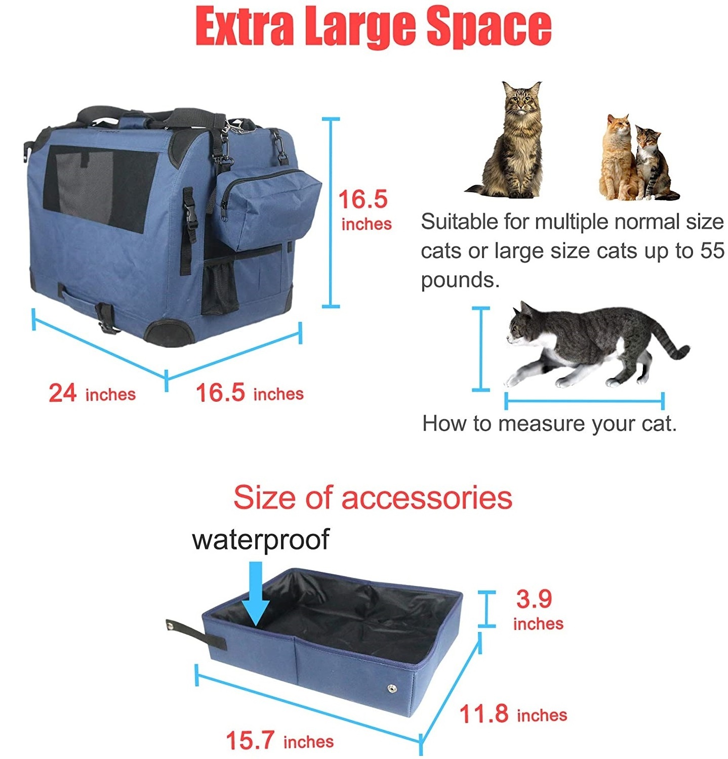 FREE SAMPLE Large Cat Carrier Soft-Sided Portable Pet Crate for Car Traveling with Collapsible Litter Box and Bowl Pet Cage