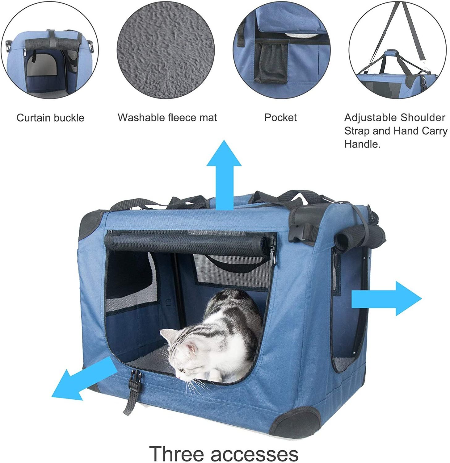 FREE SAMPLE Large Cat Carrier Soft-Sided Portable Pet Crate for Car Traveling with Collapsible Litter Box and Bowl Pet Cage