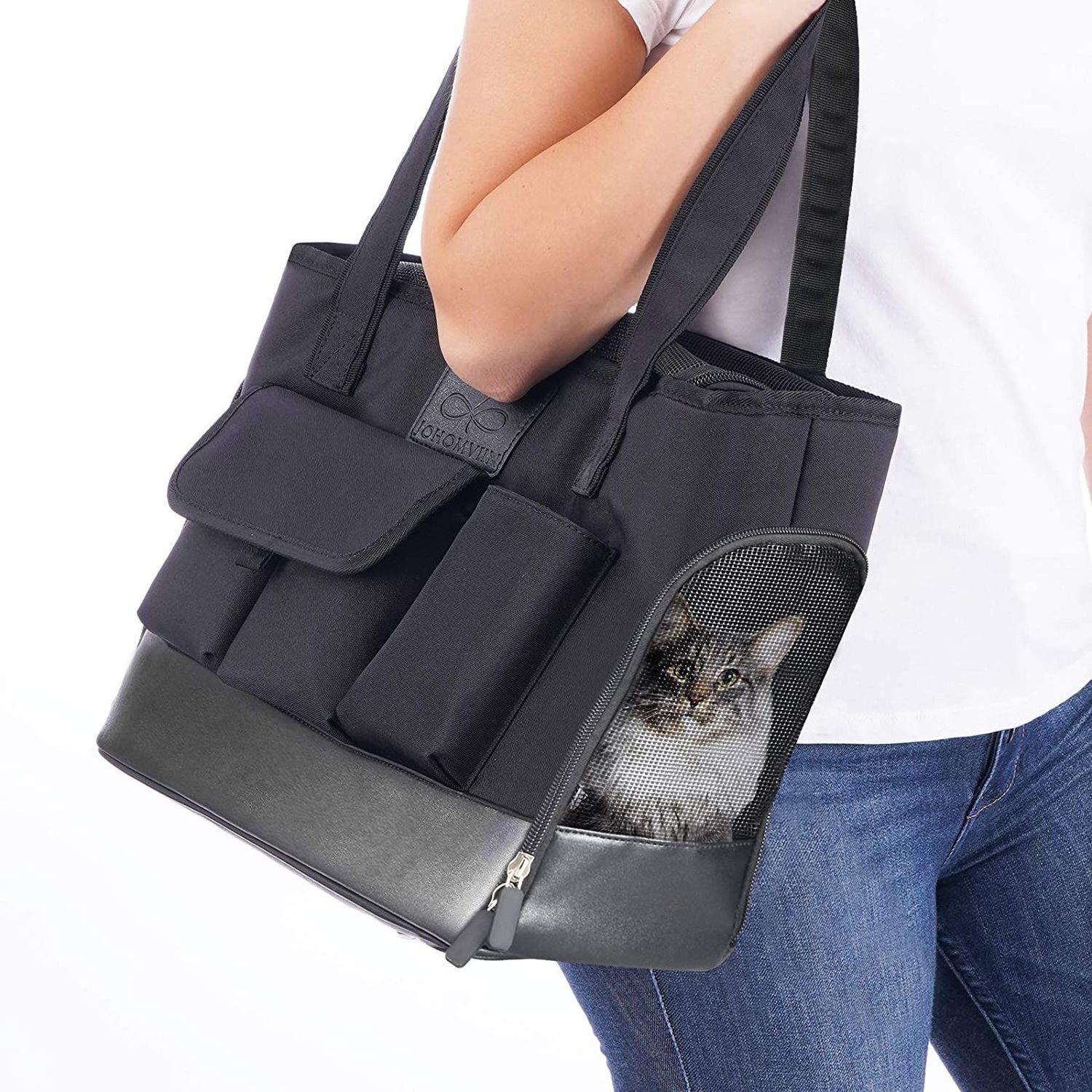 FREE SAMPLE Cat Carrier Dog Carrier Pet Carrier Foldable Waterproof Premium PU Leather Oxford Cloth Dog Purse Portable