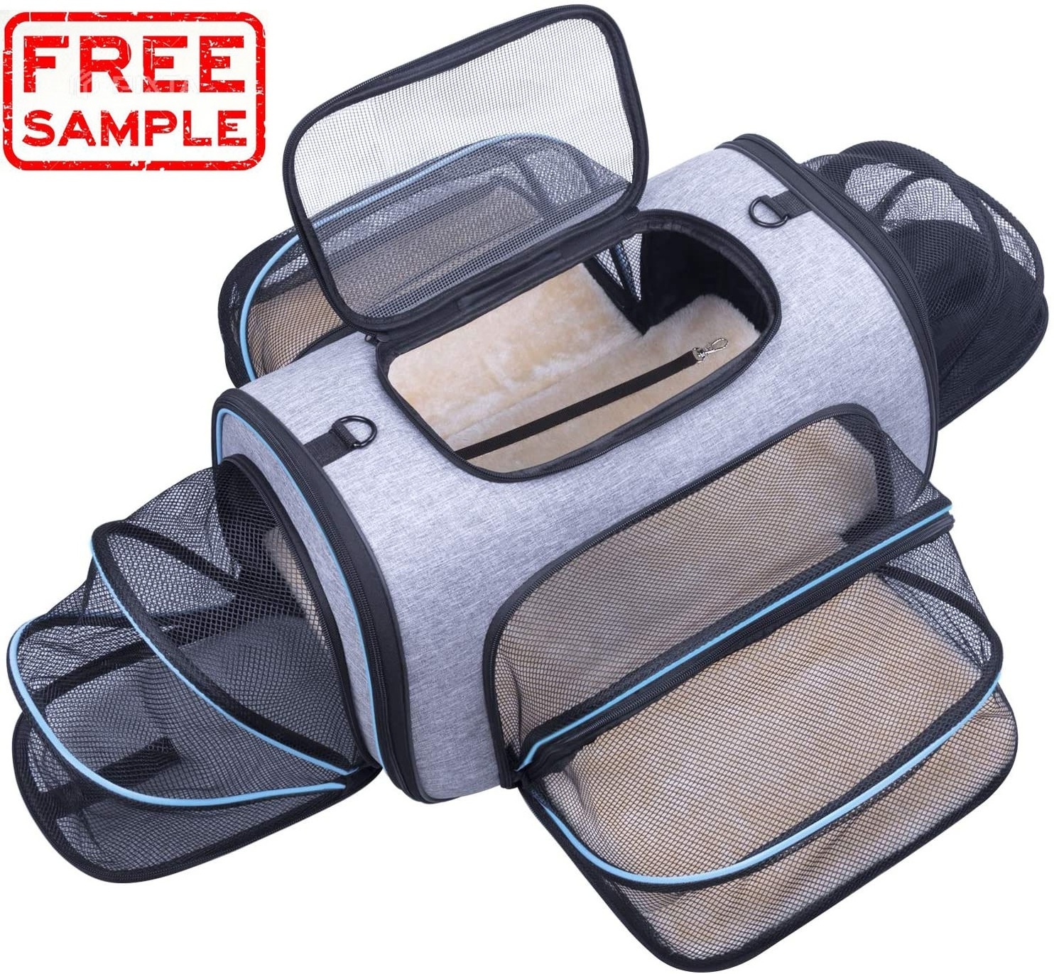 FREE SAMPLE 4 Sides Expandable Pet Carrier Airline Approved Soft-Sided Dog Cat Carrier Bag with Fleece Pad for Cats Puppy