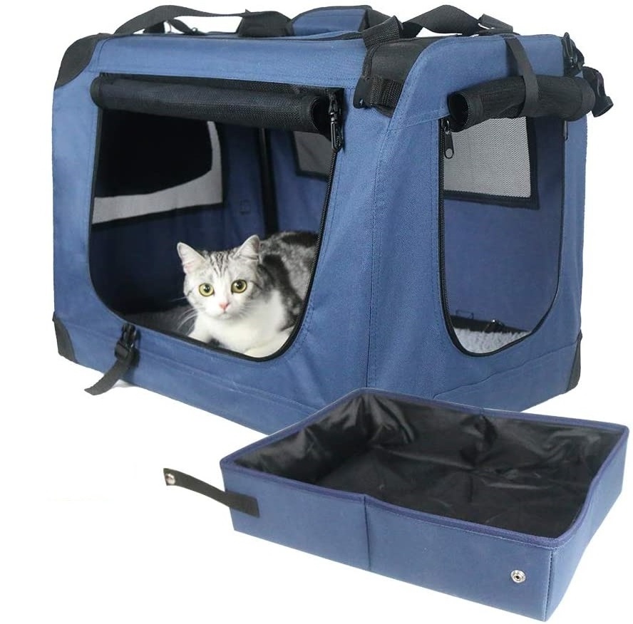 FREE SAMPLE Large Cat Carrier Soft-Sided Portable Pet Crate for Car Traveling with Collapsible Litter Box and Bowl Pet Cage