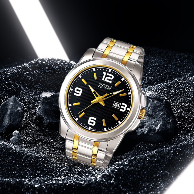 New Brand Gold and Silver waterproof MTP-1314SG Black dial Two-tone gold stainless steel men's Analog watch for men