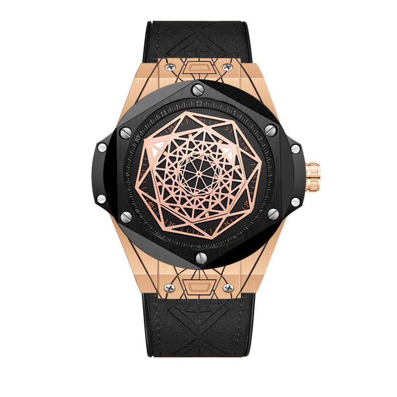 Creative Hexagon Geometry Design Pointer Leather Strap Watch Fashion Men's Quartz Watches Waterproof Watch