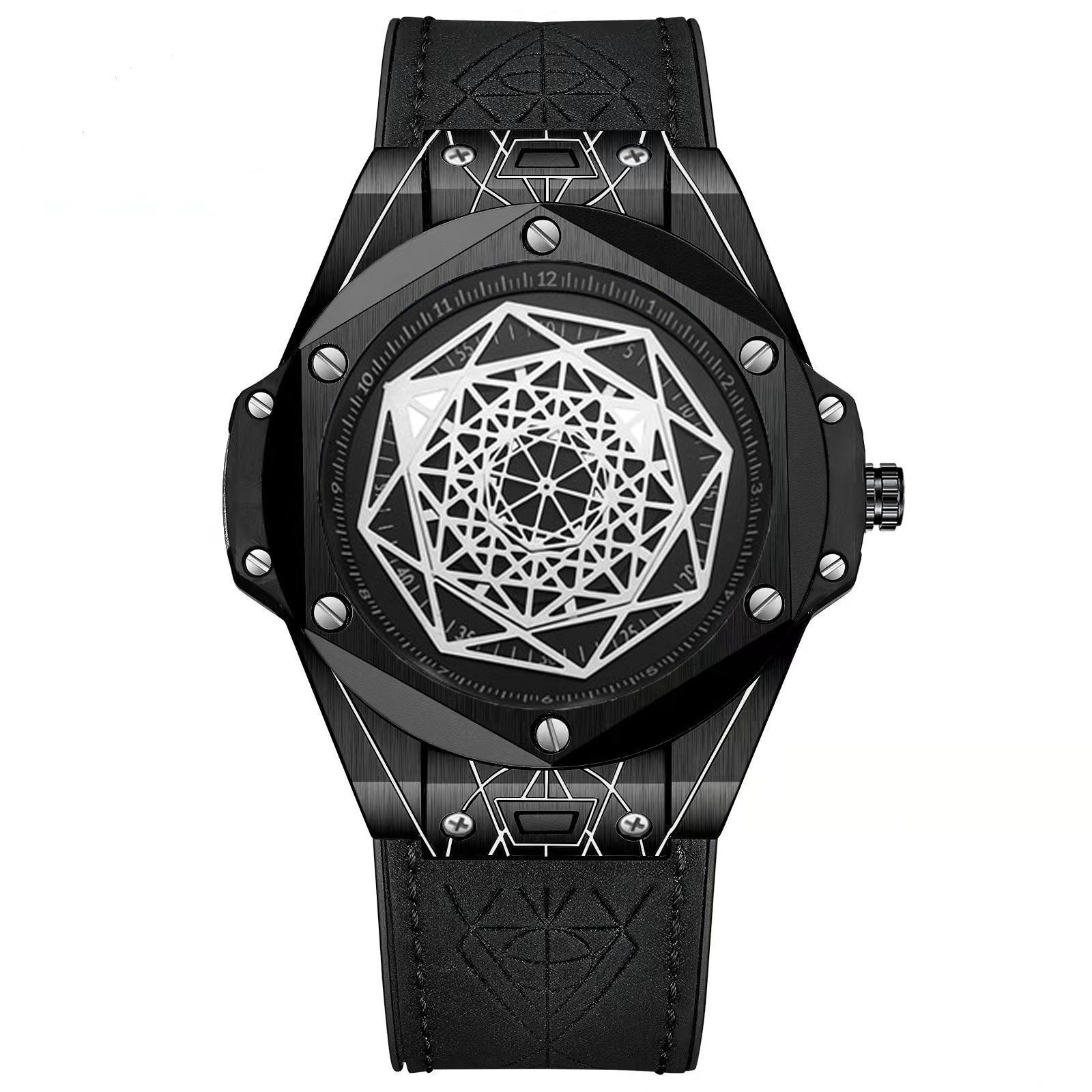 Creative Hexagon Geometry Design Pointer Leather Strap Watch Fashion Men's Quartz Watches Waterproof Watch