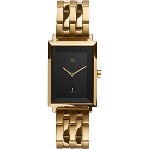 Hot Sale Quartz Watch Gold 316L Stainless Steel Ladies Watch Black Square Face Dual Hands and 5ATM Date Watches Wholesale