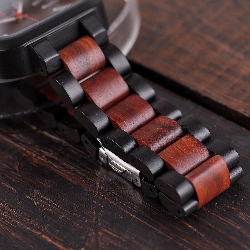 Two Color Tone Black And Red Sandal Wood Watch High Quality Custom Logo Men Square Wooden Wrist Watches