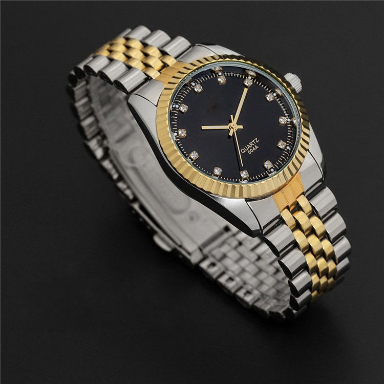 Roles watches men gold luxury stainless steel silver and gold tone rhinestone clock regal watches men