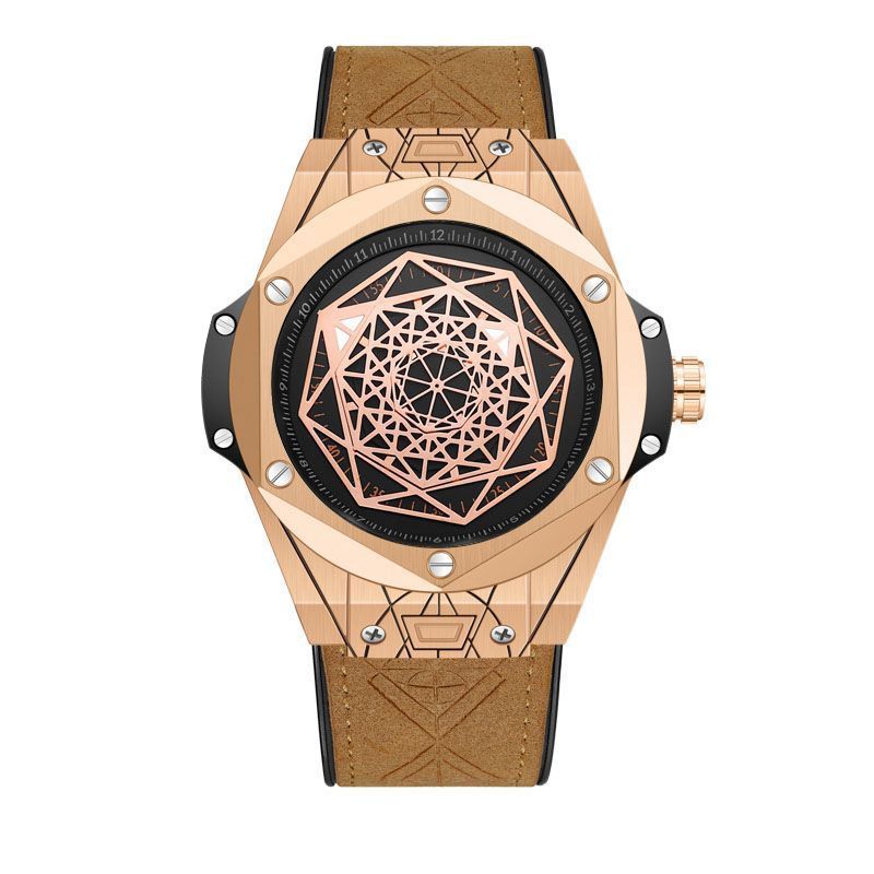 Creative Hexagon Geometry Design Pointer Leather Strap Watch Fashion Men's Quartz Watches Waterproof Watch