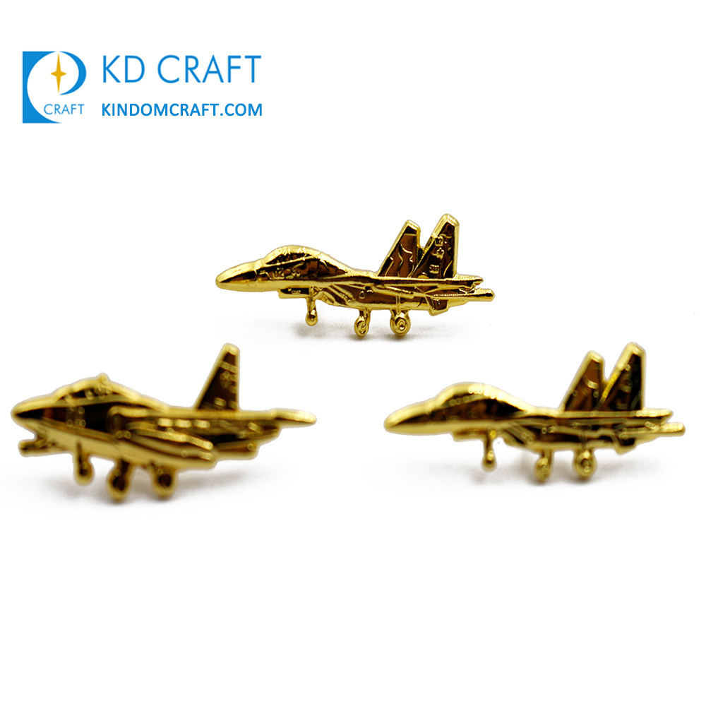 Made in china custom shaped metal zinc alloy embossed 3D gold plated airplane scout aircraft lapel pin