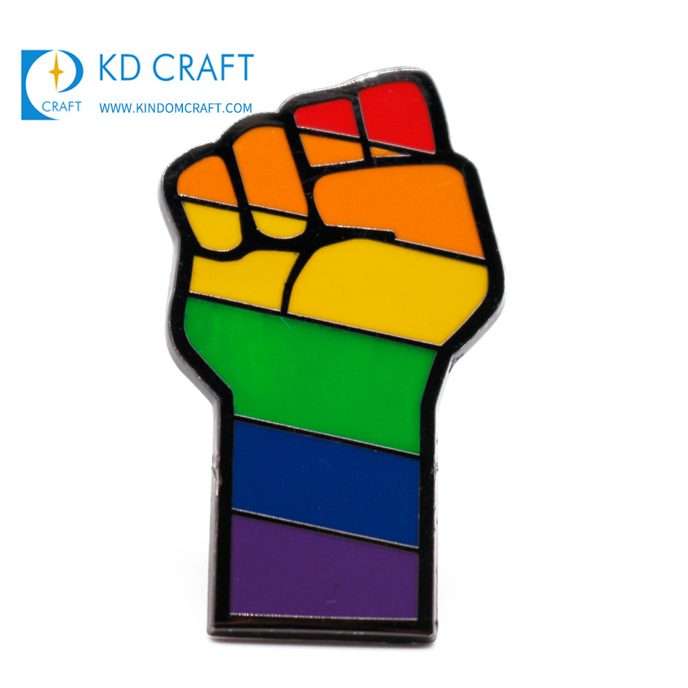 Wholesale cheap custom rainbow pride lapel pin badge metal bisexual power enamel pin lgbt fist for events