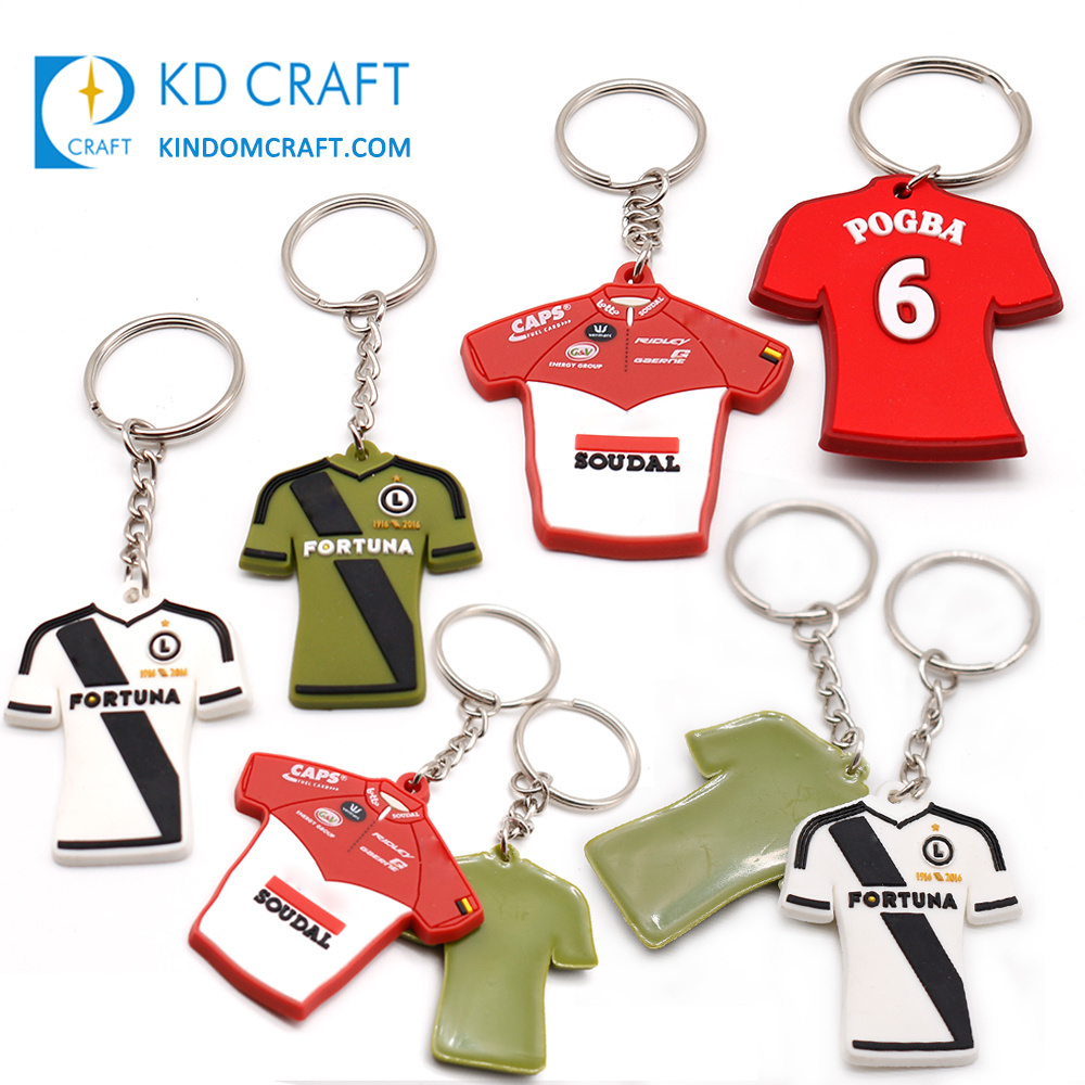 Wholesale china custom promotional soft pvc rubber sports jersey keyring soccer football team t shirt keychain