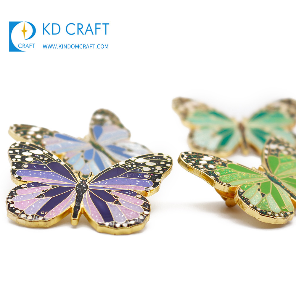 Custom metal enamel glitter epoxy cute animal butterfly badge