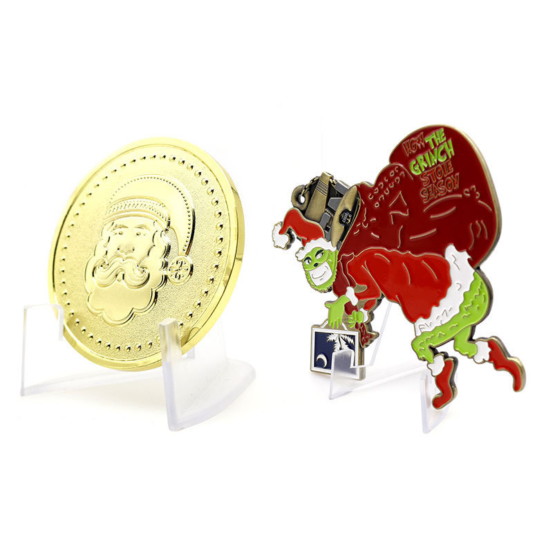 Personalized custom metal die cast 3d enamel christmas souvenir santa claus wishing festival coin