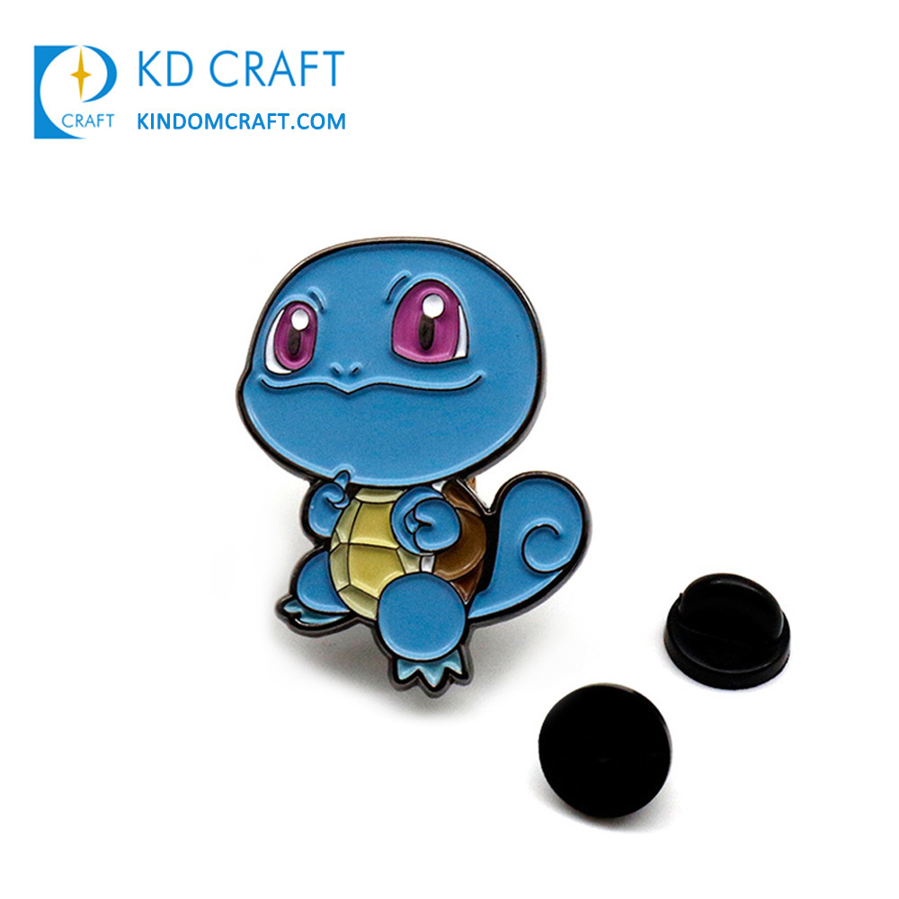 Wholesale cheap metal black nickel plated anime badge cute cartoon turtle dragon lapel custom soft enamel pin in stock no moq