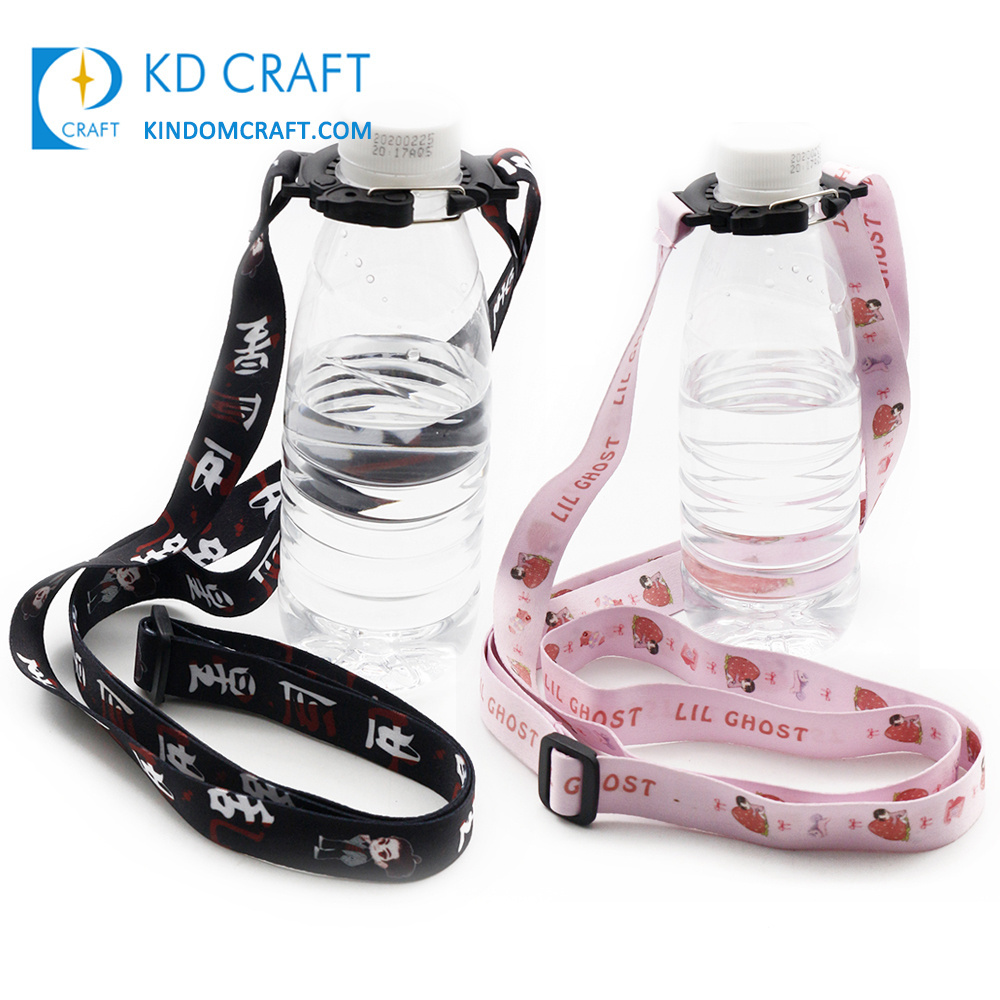 Custom quality polyester thermal neck strap customizable adjustable length recycled wine beer water bottle holder lanyard