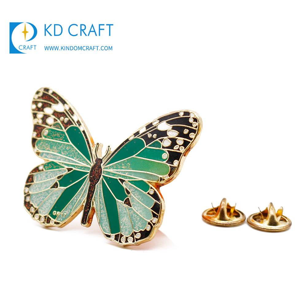 Custom metal enamel glitter epoxy cute animal butterfly badge