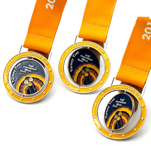 Unique design custom logo spinner sport medallion metal 3D hollow out enamel sports marathon custom spinning medal for souvenir