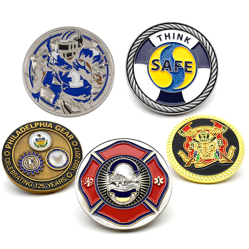 High quality bulk cheap customize blank metal double sided 3D logo enamel motivational sports firefighter custom challenge coin