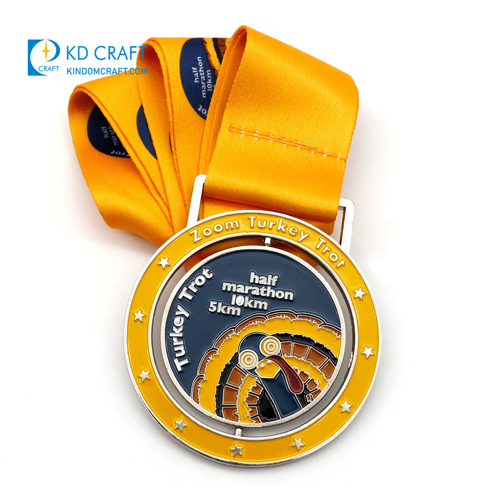 Unique design custom logo spinner sport medallion metal 3D hollow out enamel sports marathon custom spinning medal for souvenir